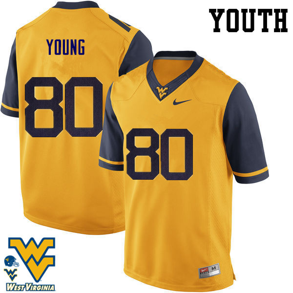 NCAA Youth Jonn Young West Virginia Mountaineers Gold #80 Nike Stitched Football College Authentic Jersey ZT23H83IO